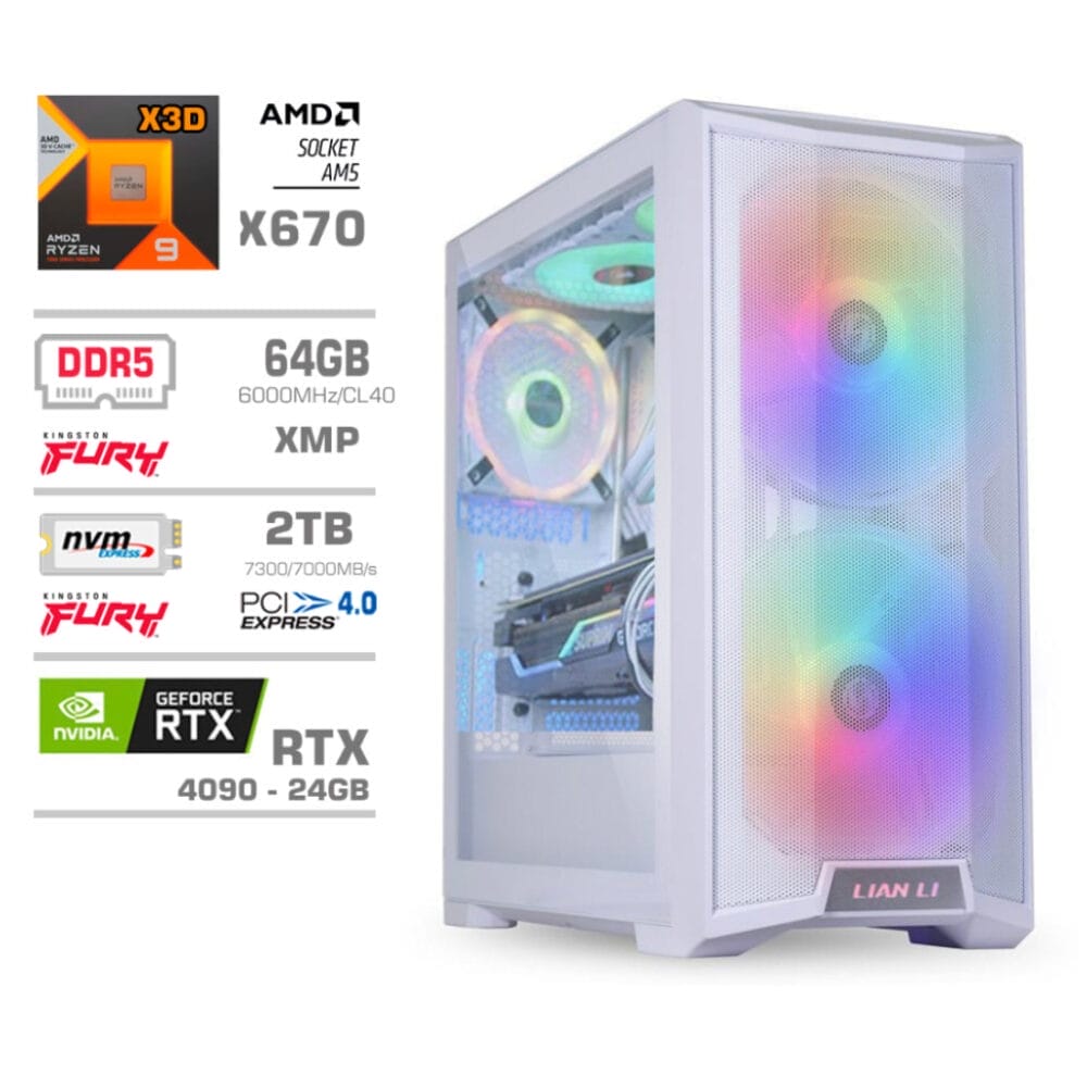 Gaming Računalnik AMD R9 7900X3D RTX4090 64GB DDR5 6000MHZ 2TB 4.0 1000W